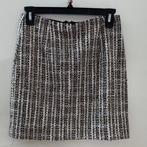 Chic Black White Pink Gold Tweed Pencil Skirt